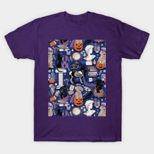 Labracadabrador halloween magic puppies // pattern // catalina blue background electric blue orchid and lilac details black and yellow Labrador Retriever dogs T-Shirt